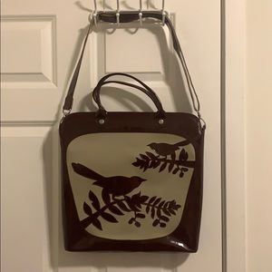 NOAH Computer Tote Birds Bordeaux Khaki Vegan PVC